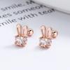 Brincos de Fio com Zircônia de Coelho Fofo em Prata Esterlina 925 Novo Estilo Feminino Personalidade Elegante Tarraxas de Orelha Simples Joia de Orelha Ins