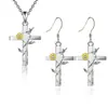 Colar com Pingente Cruz Colibri Flor Nova Moda Transfronteiriça Design Europeu e Americano Colar de Girassol Feminino