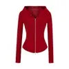 Chica Caliente Sexy Cardigan de Cintura para Yoga Chaqueta Otoño e Invierno Nuevo Estilo Cintura Delgado Adelgazante Elástico Ajustado Sudadera con Capucha