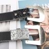 Cinturón ancho decorativo de alta gama para mujer, estilo europeo y americano, con lentejuelas y diseño versátil, color negro y plateado.