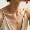 Colar Titanium Dupla Camada Cruzado Personalizado Tendência Estilo Europeu e Americano para Mulheres, Corrente de Clavícula de Nicho, Acessório Minimalista Versátil Tendência