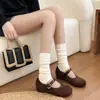 Sapatos Femininos de Camurça com Uma Tira Baixa Estilo Retro Temperamento Novidade Outono 2026 Moda Versátil para o Dia a Dia Sapatos Mary Jane