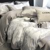 Verão Tencel Cama Conjunto de Quatro Peças 2024 Luz Luxo High-end Gelo Seda Roupa de Cama Capa Colcha Lençol Conjunto de Três Peças Capa Cama