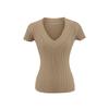 Top de punto con cintura de avispa para mujer Moda de verano 2025 El más fácil de combinar Pulóver con cuello en U grande Camiseta de manga corta elástica en la cintura Venta al por mayor