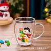 Copo Térmico de Natal com Tampa de Camada Dupla Copo de Vidro para Café Alto Borossilicato Alto Valor de Aparência Copo Criativo de Boneco de Neve de Natal