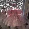 Vestido de Princesa Rosa con Lentejuelas para Niñas, Nuevo Producto de Verano, Mangas Abullonadas Infantiles, Lindo y Dulce Vestido Tutú de Cumpleaños