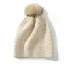 Touca 100% Caxemira Pura para Mulheres, Outono e Inverno Espessada com Pom-Pom e Proteção de Orelha, Moda Retrô Casual Versátil Touca Tricotada em Cabo