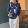 Moletom Redondo com Estampa de Letras Estilo Retrô Americano para Mulheres no Outono e Inverno Novo Estilo Forrado com Fleece Versátil Solto Estilo Preguiçoso Jaqueta Top
