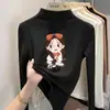 Ropa interior para niñas con forro polar, nuevo estilo otoño/invierno, manga larga, a la moda, cuello semi-alto, cálida, top estampado para niñas pequeñas y grandes