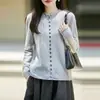 Estilo Otoño e Invierno Cárdigan de Lana 100% de Botonadura Única y Múltiples Botones para Mujer Suéter Tejido Ropa de Abrigo Dobladillo Enrollado Cuello Redondo Chaqueta Top Holgado