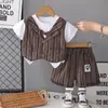 Conjunto de Ropa de Verano para Niños, Nuevo Traje Elegante Delgado Estilo Coreano con Mangas Cortas, Ropa de Bebé de Dos Piezas para Verano Tendencia