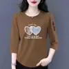 Comercio exterior transfronterizo ropa de maternidad, camiseta de manga tres cuartos para mujeres de mediana edad y mayores, holgada, casual, top básico versátil