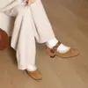 Versión de Piel de Oveja ~ Punta Cuadrada Tacón Grueso Estilo Ballet Nuevo Estilo Primavera 2025 para Mujeres Bajitas con Altura Aumentada, Zapatos Individuales de Moda y Versátiles