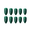 Unhas Postiças Pontiagudas Formato Gota de Água com Amêndoa Verde Escuro Clareadoras Usáveis 24 Peças Cor Pura Unhas de Manicure