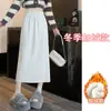 Saia de Veludo Grosso Plus Size Feminina de Veludo Cotelê Outono e Inverno 2024 A-Line Slim Estilo Coreano Comprimento Médio Saia Feminina Cintura Alta