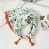 Pañuelo pequeño cuadrado de algodón y lino con borlas de 58 cm Protector de cuello Bufanda suave Pañuelo decorativo para la cabeza Pañuelo floral Retro Pequeño Fresco