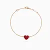 Pulsera Flor Única de Trébol de Cuatro Hojas de la Suerte de Van Gogh Pulsera de Ágata Roja y Nácar Blanco para Mujer Oro Rosa de 18 Quilates Tamaño Mini Pequeño