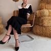 Falda francesa retro europea y americana, vestido con volantes, falda de punto, falda de suéter de otoño e invierno (modelo toma real)