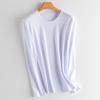 Camiseta de manga larga de algodón mercerizado de seda morera para mujer, camisa holgada y adelgazante de color liso con cuello redondo y escote en V, estilo básico ajustado.