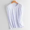 [Procesamiento Personalizado] Camiseta de Manga Larga para Mujer de Seda de Morera y Algodón Mercerizado, Corte Holgado, Adelgazante, Camiseta Base de Color Sólido, Cuello Redondo, Cuello en V