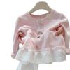 Ropa de Niña para Primavera y Otoño Camiseta Moda para Bebé Personalizada Moderna Dulce Estilo Coreano Encaje Lazo Camisa Básica