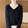 Sudadera con capucha de punto de otoño e invierno 100% lana de alta gama lista para usar, suéter con capucha suelto y suave, sudadera básica para mujer