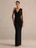 Vestido de Noite de Alto Padrão Personalizado Vestido Longo Decote em V Profundo Design Drapeado Elegante Recorte Lateral Bodycon Justo Vestido de Festa