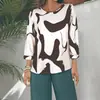 Top Holgado de Cuello Redondo con Estampado Abstracto para Mujer, Primavera y Otoño, Transfronterizo Europeo y Americano 2025, Top Casual Cómodo para Mujer