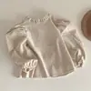 INS Camisa con Cuello de Encaje Plisado para Bebés y Niños Pequeños Top Base de Pana con Cuello de Flor de Princesa para Niña