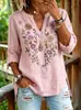 Top de mujer con cuello en V para Amazon transfronterizo con estampado digital 3D floral, camisa holgada de cuello redondo de moda para primavera y verano