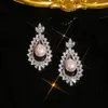Pendientes de Moda de Lujo Ligero de Alto Nivel con Circonitas Micro-Pavimentadas para Mujer, Temperamento de Nicho con Perlas, Pendientes Versátiles en Forma de Gota, Pendientes Populares
