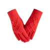 Guantes de cuadros de color sólido transfronterizos para hombres y mujeres, cálidos de invierno, forrados de felpa, tejido grueso tipo lana, pantalla táctil, guantes de alta gama