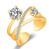Anillo de joyería de diseño de doble capa de circonita micro-incrustada con torsión cruzada, moderno, versátil, abierto, ajustable, para mujer