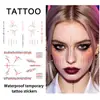 Adesivos de Tatuagem de Halloween Estilo Gótico Escuro Galhos Rachados Espinhos Texto Misterioso Adesivos de Rosto Preto Vermelho Coloridos