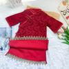 Vestido festivo rojo cheongsam de primavera y otoño para niñas, de manga larga, estilo chino, estilo Hanfu, mejorado.