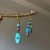 Nuevos Pendientes Asimétricos de Cuentas Turquesas Estilo Chino Pendientes Elegantes de Diseño Nicho Estilo Étnico Tibetano Retro