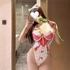 Fumaça Roupa Íntima Sexy Pijama Sexy Modelador de Corpo Qqny Vestido de Enfermeira Macacão Renda Laço Formato de Coração