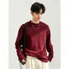 Camiseta de algodão puro de manga longa, estilo americano, peso pesado, para homens, gola semi-alta, adequada para usar em camadas ou sozinha, top estiloso de gola média