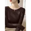 Top de punto estilo francés con hombros descubiertos y mangas largas para mujer, nuevo diseño de otoño, ajustado y favorecedor, suéter básico