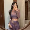 Maiô Novo Estilo Coreano, Conjunto de Biquíni Feminino Roxo em Renda de Três Peças, Moda Praia para Resort e Fontes Termais, Atacado de Fábrica para Mulheres