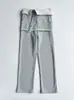 La Versión Correcta de Pantalones Casuales Grises con Cremallera Estilo Coreano Inspirados en Jennie, Tipo Falda, Falso Dos Piezas, Pierna Recta, Pantalones Largos