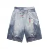 Jeans Pendurados de Perna Larga com Estampa Completa para Homens, Calças Curtas Casuais Americanas Soltas de Perna Reta para o Verão
