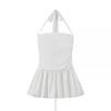 Vestido Feminino Europeu e Americano Transfronteiriço Elegante de Balé Cor Sólida Pendurado no Pescoço Cintura Costas Abertas Saia Franzida Estilo Francês Cintura Vestido em Linha A