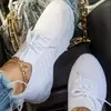 Nuevos zapatos casuales de talla grande para exportación transfronteriza de verano, suela gruesa, color sólido, con cordones, tejido flyknit, slip-on, zapatos planos