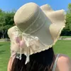 Sombrero de Paja de Ala Ancha con Lazo para Mujer, Sombrero para el Sol de Verano para Exteriores, Protección Solar, Sombrero de Playa para Vacaciones y Viajes, Sombrero Versátil para la Costa