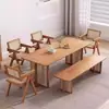 Mesa e cadeiras de jantar de madeira maciça nórdicas, estilo Wabi-Sabi, madeira natural, mesa de jantar retangular, adequada para pousadas, restaurantes, salas de estar e como uma mesa de jantar e estudo combinada