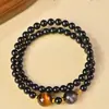 Pulsera Doble Círculo de Obsidiana para Mujer, Ágata Roja, Piedra Ojo de Tigre, Cristal Blanco, Pulsera Nicho Apilable de Múltiples Círculos, Regalo para Hombre