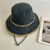 Chapéu de pescador jeans vintage desgastado novo para primavera e verão, chapéu de sol com aba larga, tudo combina, proteção solar para mulheres
