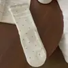 Meias de tecido de renda estilo INS coreano com laço doce para mulheres, meias de cano médio com estampa floral longa, meias estilo japonês com bolinhas e caimento solto