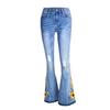 Jeans acampanados de mujer transfronterizos, jeans de mujer europeos y estadounidenses de industria pesada con bordado 3D tridimensional, pantalones vaqueros de mujer de una generación